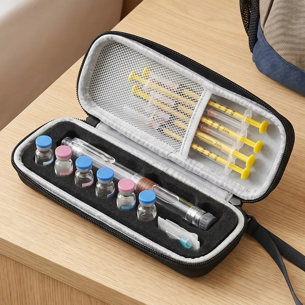 Insulin Vial Carrying Case Fridge Portable Peptide Vial Storage Box Foam Protective Hard Shell Vial Pens and Needle Organizer