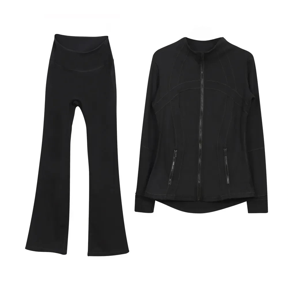 2026 Workout set Women Yoga Sets Jackets Shorts Leggings Flared Pants sets High Waist Sports Zip Up Coat Elastic
