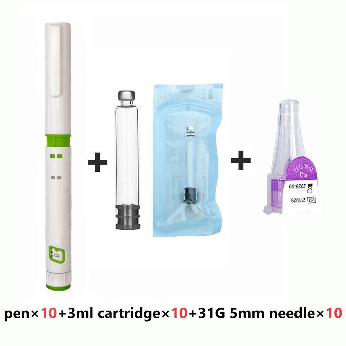 10Pcs Optional Set 5mg 10mg Dose-adjustable Peptide Pen Plastic Disposable Injection Pen With 32G 31G Needle 3ml Glass Vials