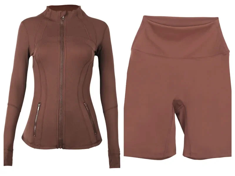 2026 Workout set Women Yoga Sets Jackets Shorts Leggings Flared Pants sets High Waist Sports Zip Up Coat Elastic