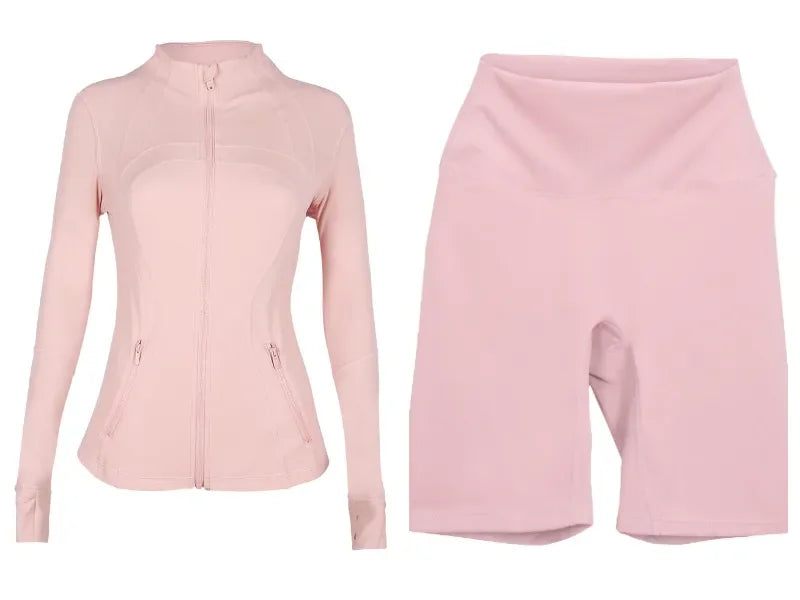 2026 Workout set Women Yoga Sets Jackets Shorts Leggings Flared Pants sets High Waist Sports Zip Up Coat Elastic