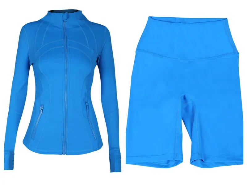 2026 Workout set Women Yoga Sets Jackets Shorts Leggings Flared Pants sets High Waist Sports Zip Up Coat Elastic