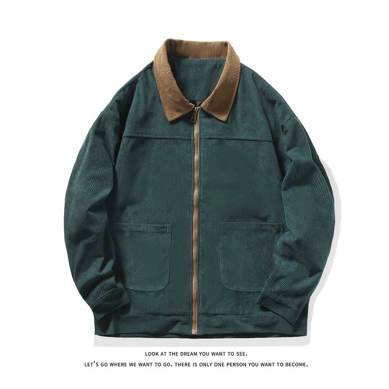 Streetwear Work Jackets Mens Fashion Style With Big Pockets Corduroy Jacket Full Zip Fall Jacket Outwear 3 Colors M-5XL
