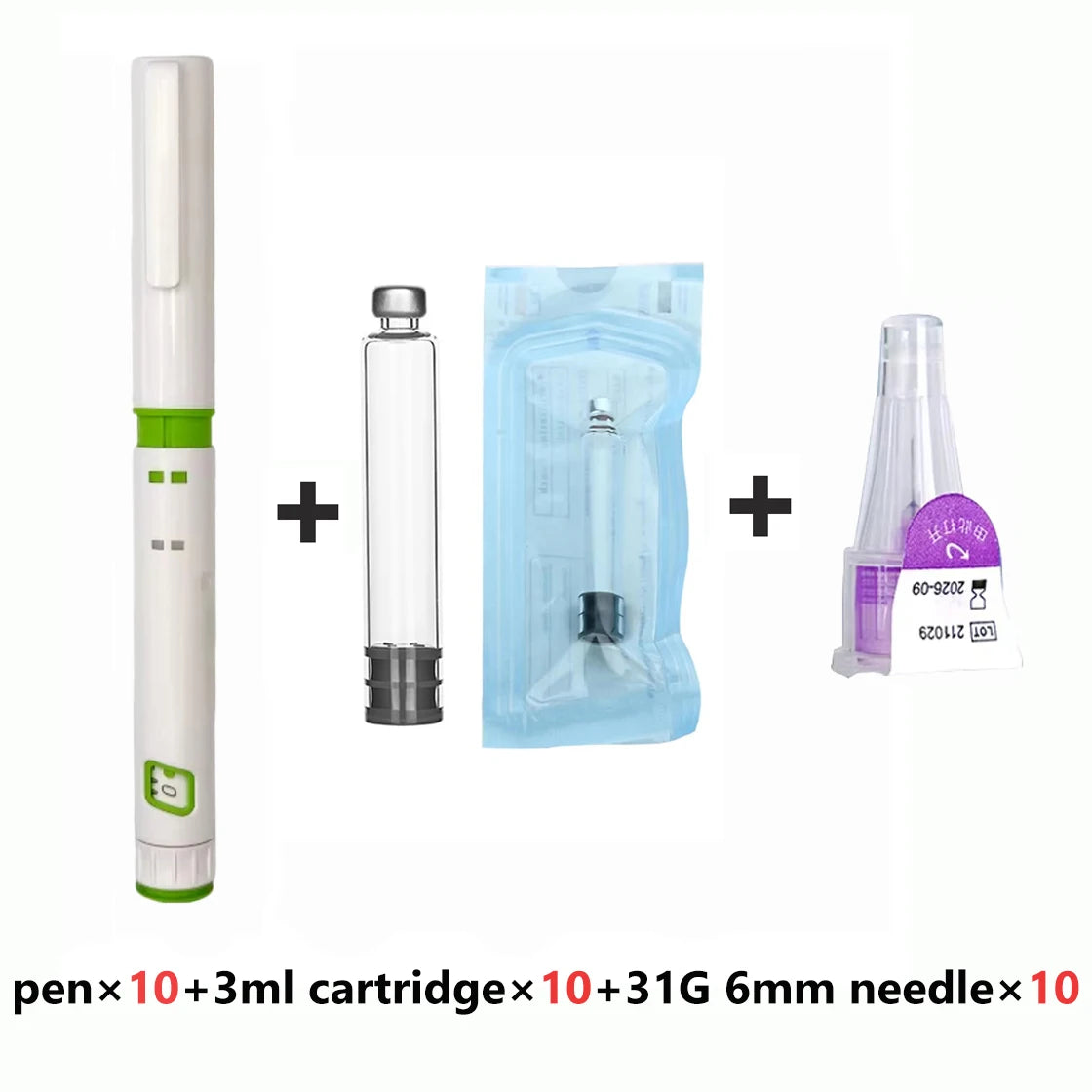 10Pcs Optional Set 5mg 10mg Dose-adjustable Peptide Pen Plastic Disposable Injection Pen With 32G 31G Needle 3ml Glass Vials