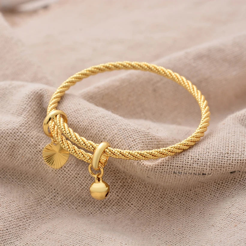 Simple Design Indian Bangles For Child Dubai Gold Color Baby Bangles Jewelry Wholesale Designer Gold Plated Copper Bracelets