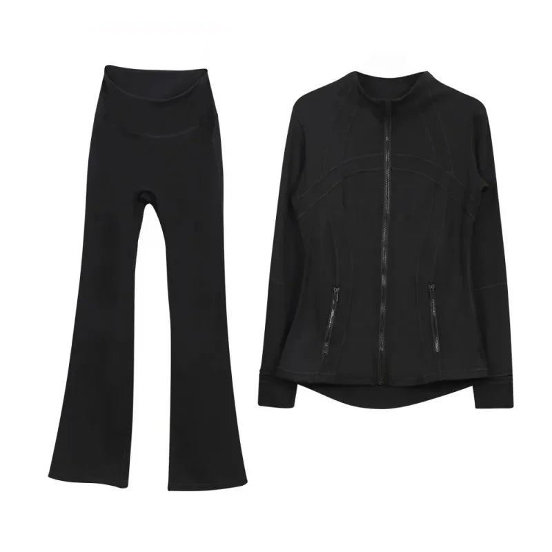 2026 Workout set Women Yoga Sets Jackets Shorts Leggings Flared Pants sets High Waist Sports Zip Up Coat Elastic