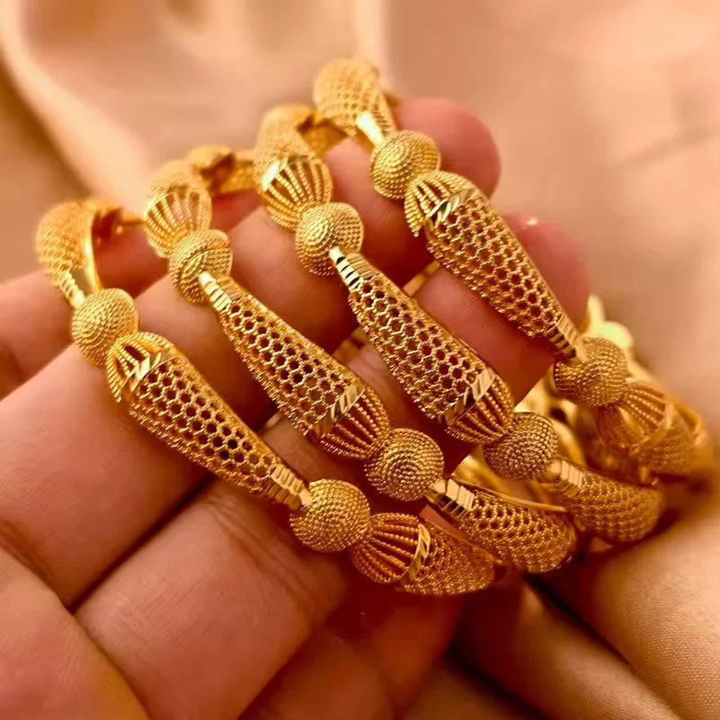24k Gold Color Bangles For Women Gold Bracelets Wedding Party Bridal Jewelry Joias Ouro Factory Price Vint