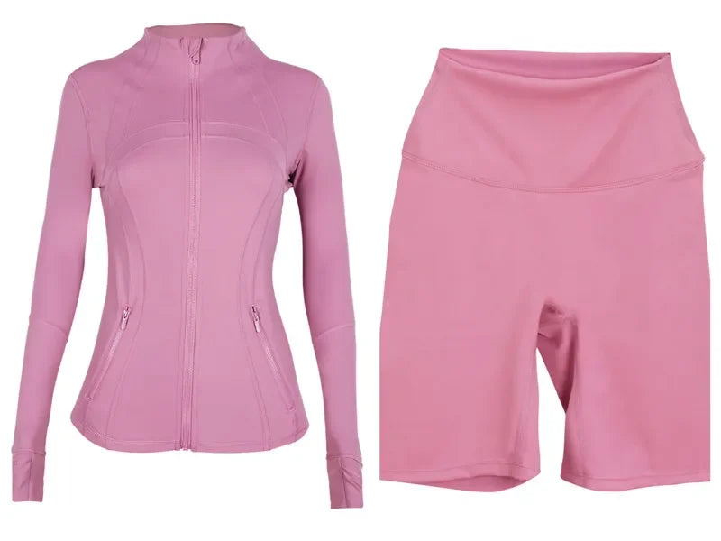 2026 Workout set Women Yoga Sets Jackets Shorts Leggings Flared Pants sets High Waist Sports Zip Up Coat Elastic