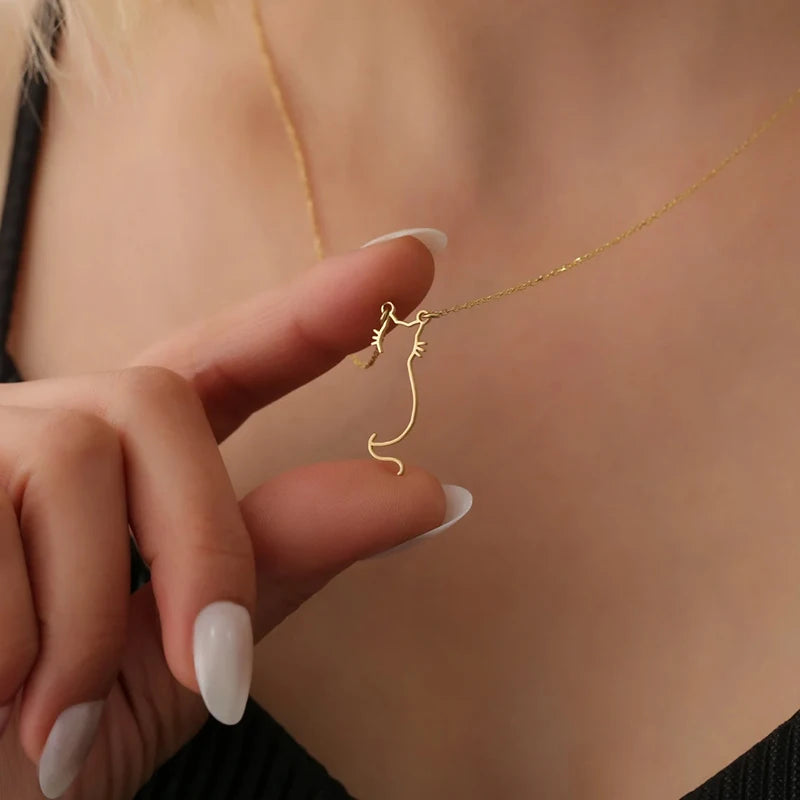 Dainty Cute Kitty Cat Necklace For Women 14K Gold Plated Stainless Steel Cat Pendant Necklace Pet Jewelry