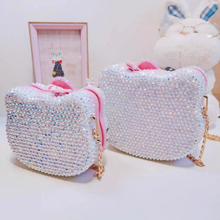 Desktop Decoration Hello Kitty Crystal Rhinestones Jewelry Box Ring Coin Earphone Storage Organizer Cosmetic HandBag Girl Childr