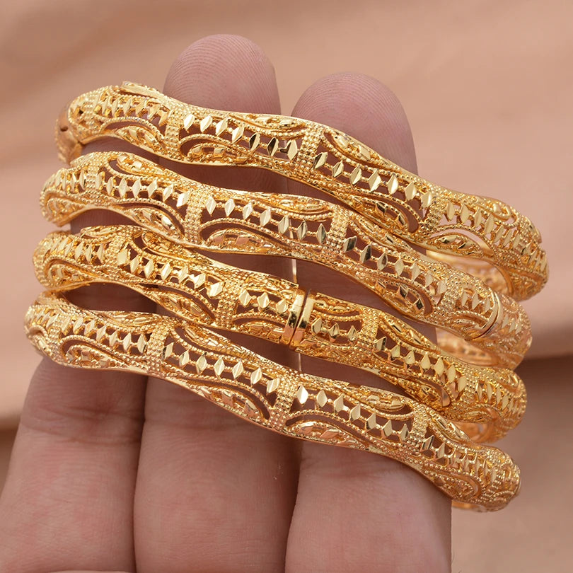 24k Gold Color Bangles For Women Gold Bracelets Wedding Party Bridal Jewelry Joias Ouro Factory Price Vint