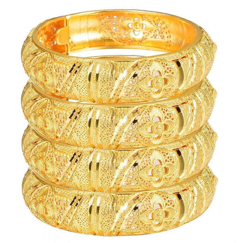 24k Gold Color Bangles For Women Gold Bracelets Wedding Party Bridal Jewelry Joias Ouro Factory Price Vint