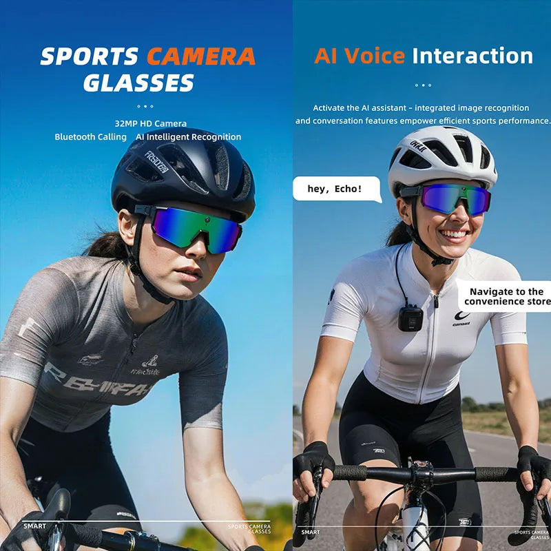 2026 New Smart Cycling Glasses 3200W Photo Pixel AI Intelligent Identification IP54 Waterproof Bluetooth 5.3 Smart Glasses