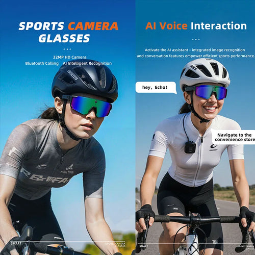 2026 New Smart Cycling Glasses 3200W Photo Pixel AI Intelligent Identification IP54 Waterproof Bluetooth 5.3 Smart Glasses