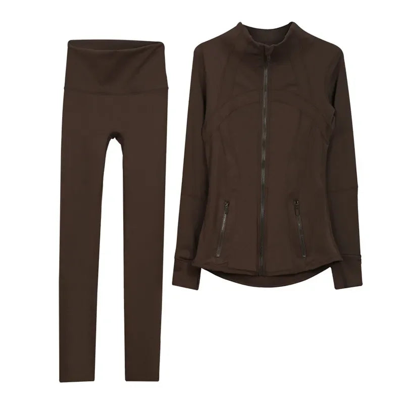 2026 Workout set Women Yoga Sets Jackets Shorts Leggings Flared Pants sets High Waist Sports Zip Up Coat Elastic