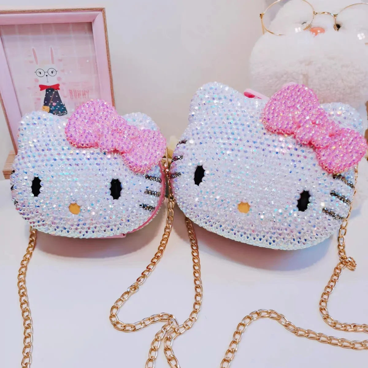 Desktop Decoration Hello Kitty Crystal Rhinestones Jewelry Box Ring Coin Earphone Storage Organizer Cosmetic HandBag Girl Childr