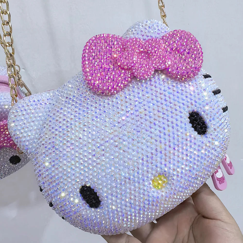 Desktop Decoration Hello Kitty Crystal Rhinestones Jewelry Box Ring Coin Earphone Storage Organizer Cosmetic HandBag Girl Childr