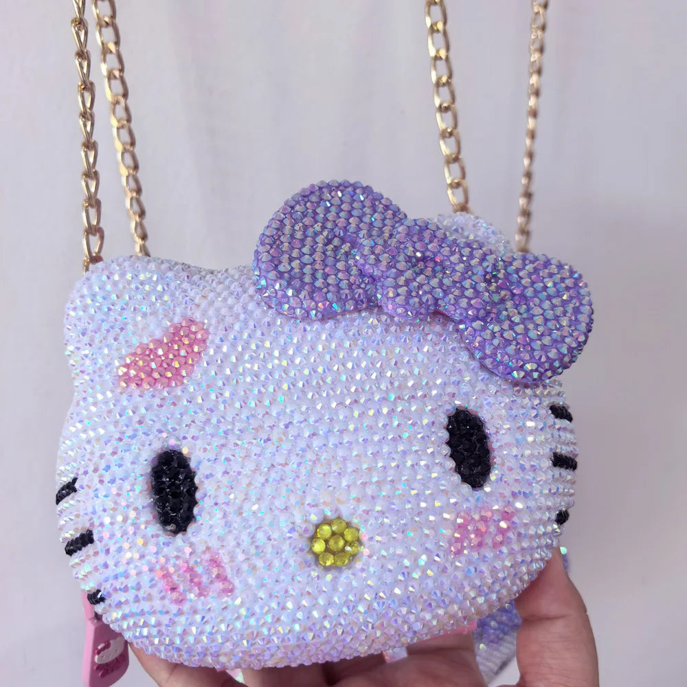 Desktop Decoration Hello Kitty Crystal Rhinestones Jewelry Box Ring Coin Earphone Storage Organizer Cosmetic HandBag Girl Childr