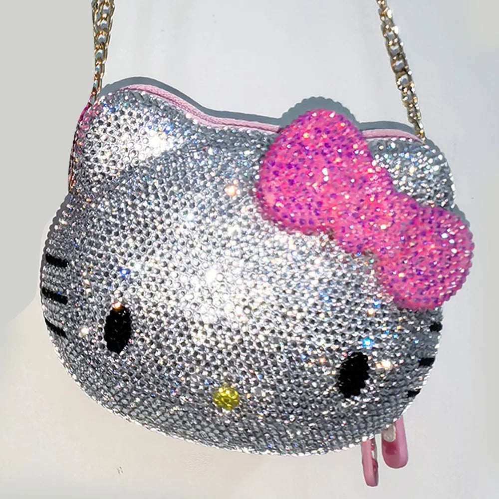 Desktop Decoration Hello Kitty Crystal Rhinestones Jewelry Box Ring Coin Earphone Storage Organizer Cosmetic HandBag Girl Childr