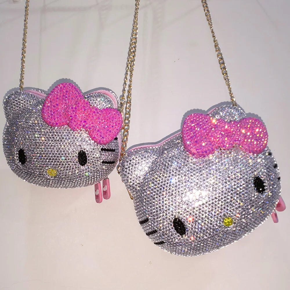 Desktop Decoration Hello Kitty Crystal Rhinestones Jewelry Box Ring Coin Earphone Storage Organizer Cosmetic HandBag Girl Childr