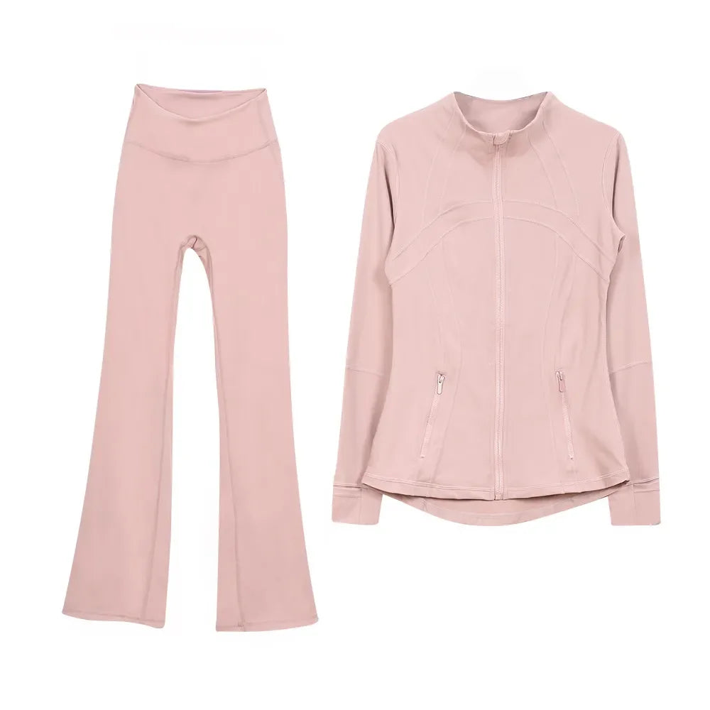 2026 Workout set Women Yoga Sets Jackets Shorts Leggings Flared Pants sets High Waist Sports Zip Up Coat Elastic