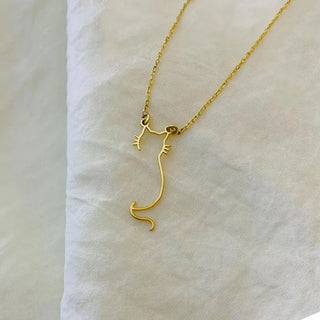 Dainty Cute Kitty Cat Necklace For Women 14K Gold Plated Stainless Steel Cat Pendant Necklace Pet Jewelry