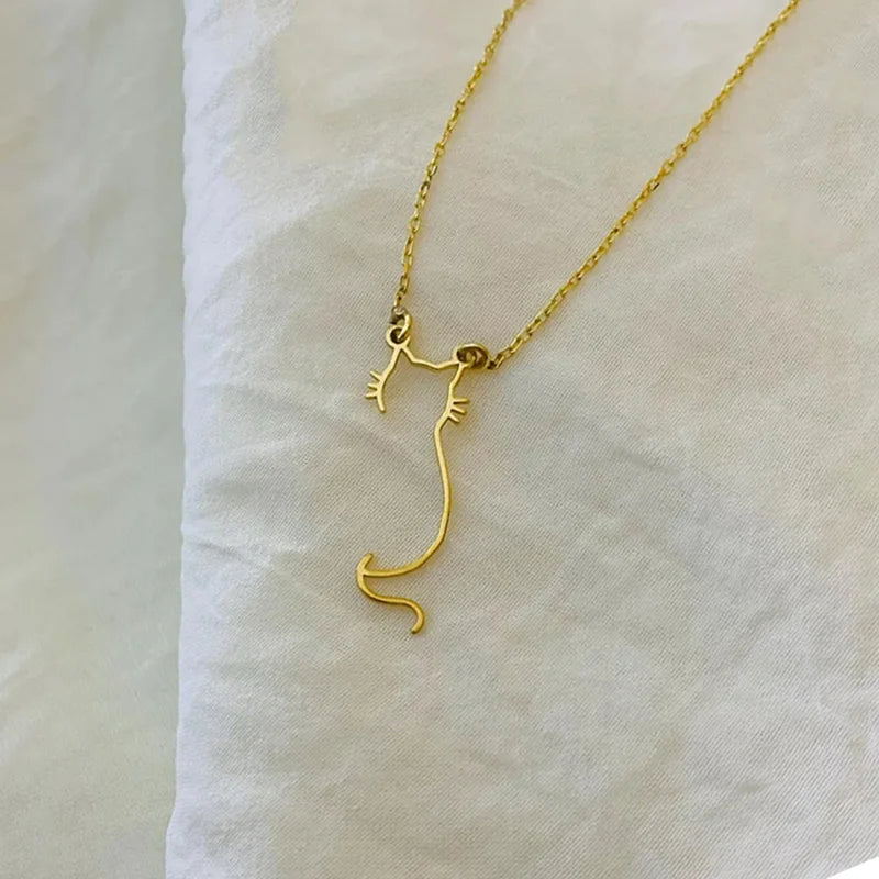 Dainty Cute Kitty Cat Necklace For Women 14K Gold Plated Stainless Steel Cat Pendant Necklace Pet Jewelry