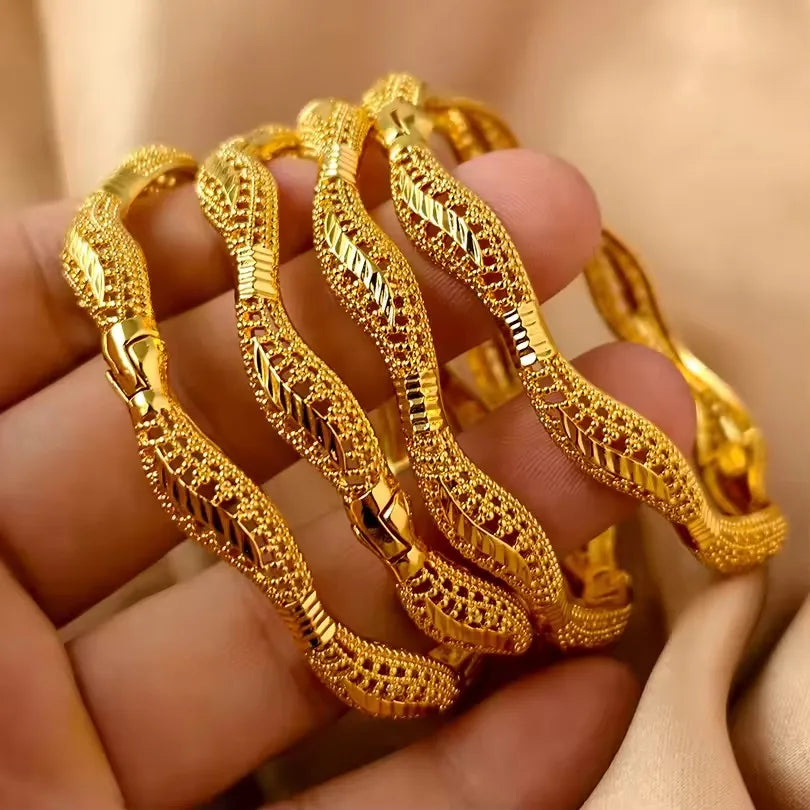 24k Gold Color Bangles For Women Gold Bracelets Wedding Party Bridal Jewelry Joias Ouro Factory Price Vint