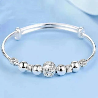 925 Sterling Silver Exquisite Beaded Bangle for Women, Stylish and Elegant Adjustable Bangle, Party Gift Accessory Jewelry