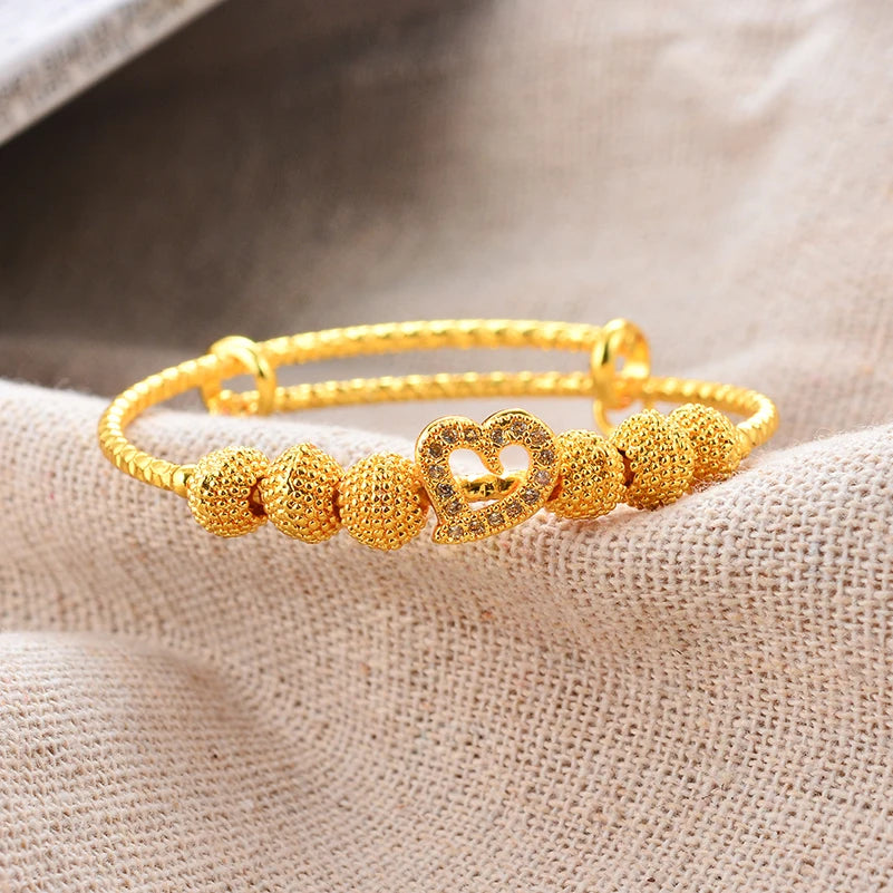 Simple Design Indian Bangles For Child Dubai Gold Color Baby Bangles Jewelry Wholesale Designer Gold Plated Copper Bracelets