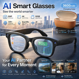 Next-Gen AI Smart Glasses 4K HD Video Recording 120+ Languages Translation 3600mAh Charging Case Bluetooth Call Music Sunglasses