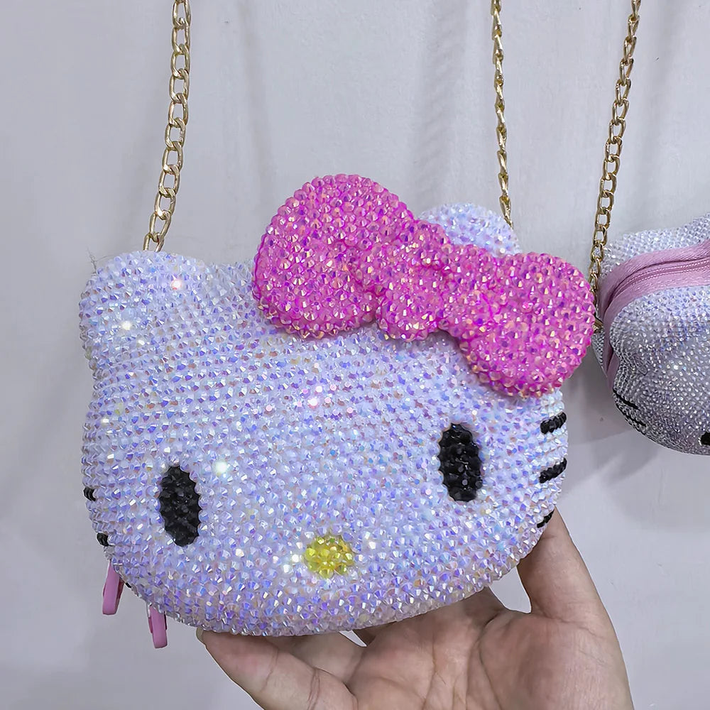 Desktop Decoration Hello Kitty Crystal Rhinestones Jewelry Box Ring Coin Earphone Storage Organizer Cosmetic HandBag Girl Childr
