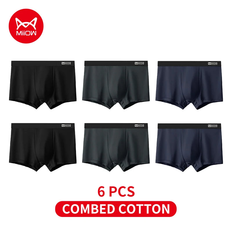 MiiOW 6Pcs Cotton Men Underwear Breathable Antibacterial Crotch Men's Panties Man Underpants Mens Boxershorts Mens Boxer Briefs