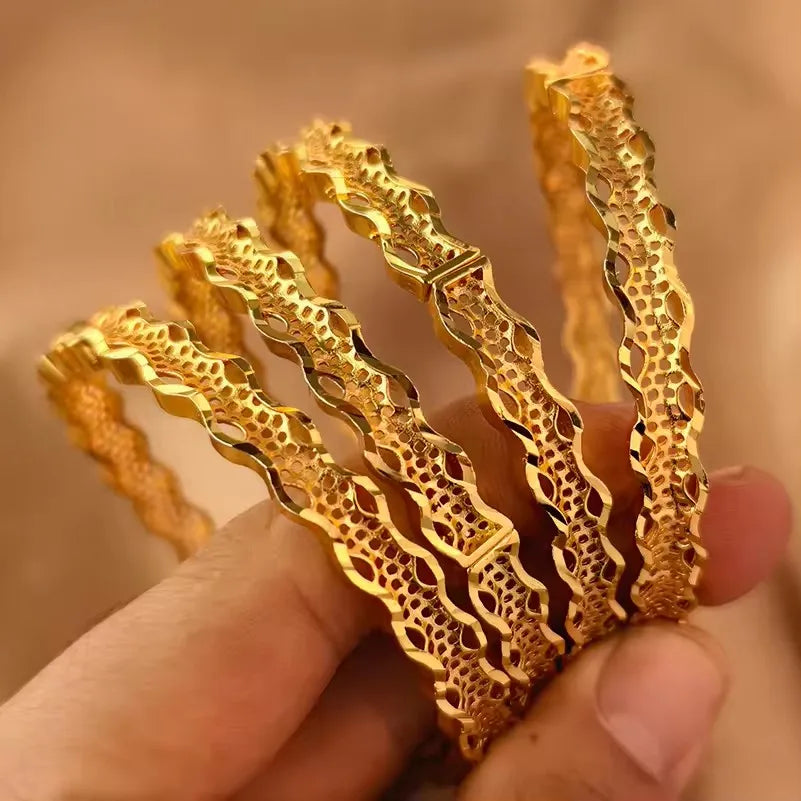 24k Gold Color Bangles For Women Gold Bracelets Wedding Party Bridal Jewelry Joias Ouro Factory Price Vint