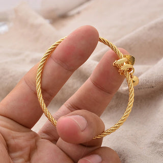 Simple Design Indian Bangles For Child Dubai Gold Color Baby Bangles Jewelry Wholesale Designer Gold Plated Copper Bracelets