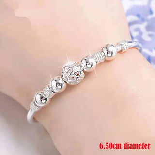 925 Sterling Silver Exquisite Beaded Bangle for Women, Stylish and Elegant Adjustable Bangle, Party Gift Accessory Jewelry