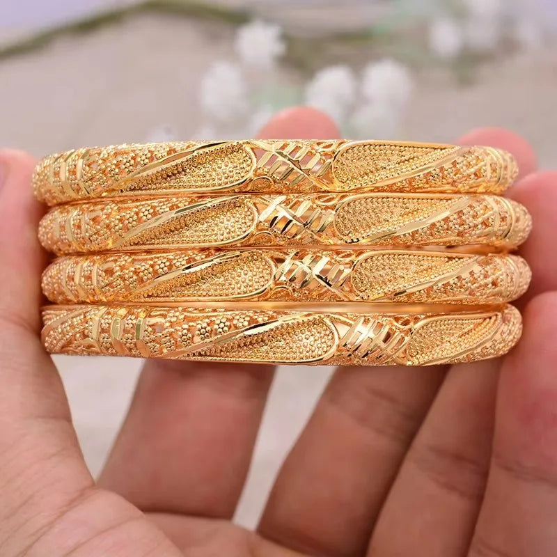24k Gold Color Bangles For Women Gold Bracelets Wedding Party Bridal Jewelry Joias Ouro Factory Price Vint
