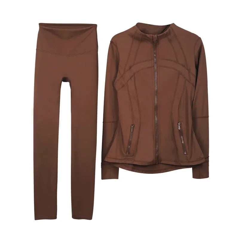 2026 Workout set Women Yoga Sets Jackets Shorts Leggings Flared Pants sets High Waist Sports Zip Up Coat Elastic