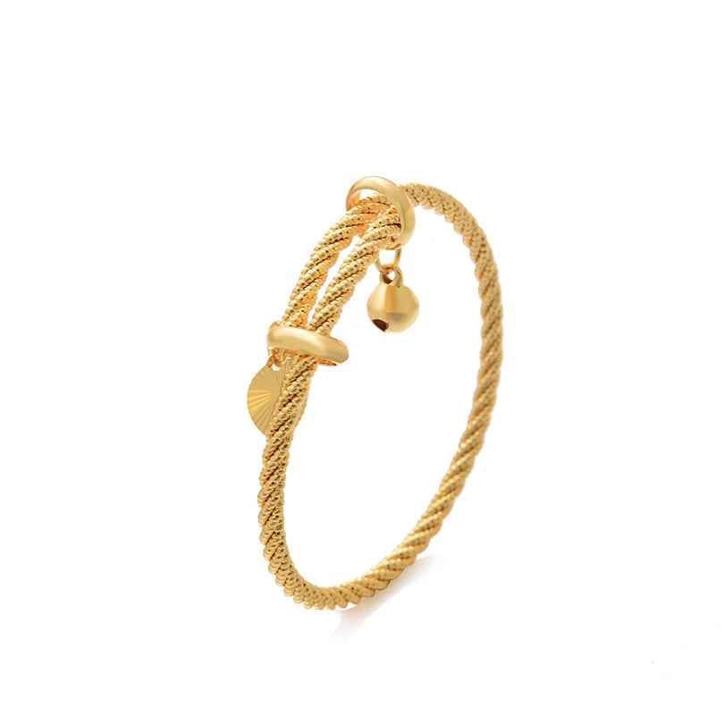 Simple Design Indian Bangles For Child Dubai Gold Color Baby Bangles Jewelry Wholesale Designer Gold Plated Copper Bracelets