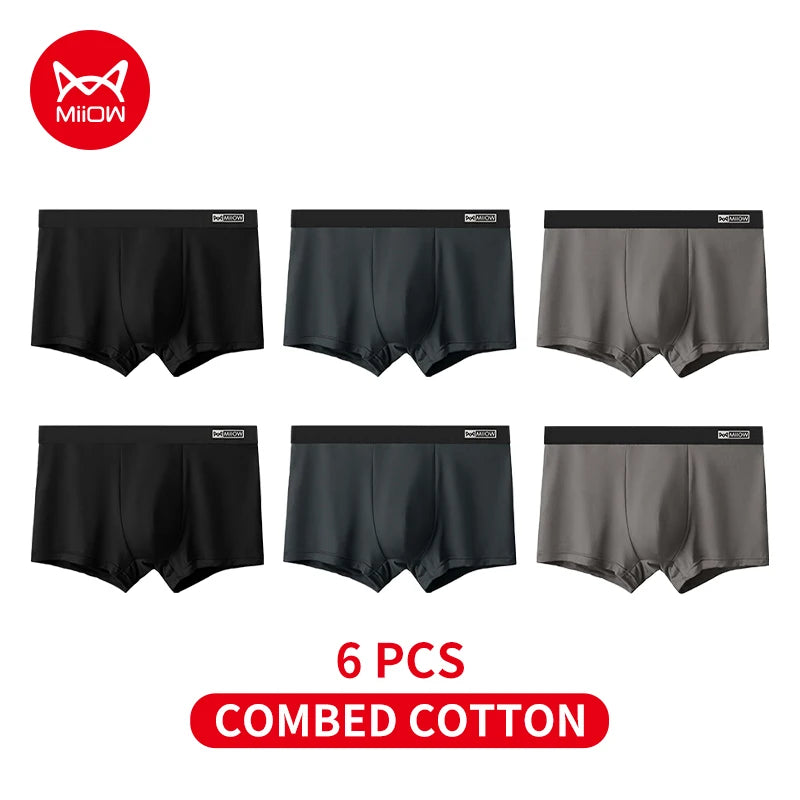 MiiOW 6Pcs Cotton Men Underwear Breathable Antibacterial Crotch Men's Panties Man Underpants Mens Boxershorts Mens Boxer Briefs