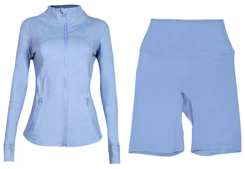 2026 Workout set Women Yoga Sets Jackets Shorts Leggings Flared Pants sets High Waist Sports Zip Up Coat Elastic