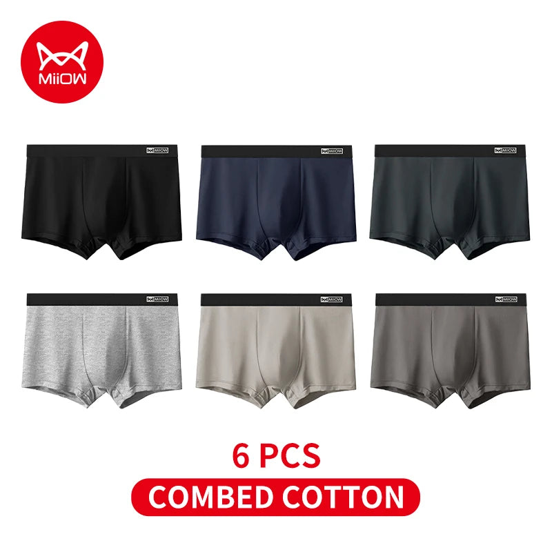 MiiOW 6Pcs Cotton Men Underwear Breathable Antibacterial Crotch Men's Panties Man Underpants Mens Boxershorts Mens Boxer Briefs