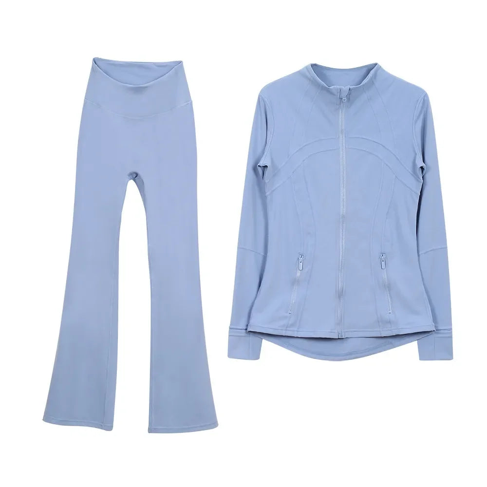 2026 Workout set Women Yoga Sets Jackets Shorts Leggings Flared Pants sets High Waist Sports Zip Up Coat Elastic