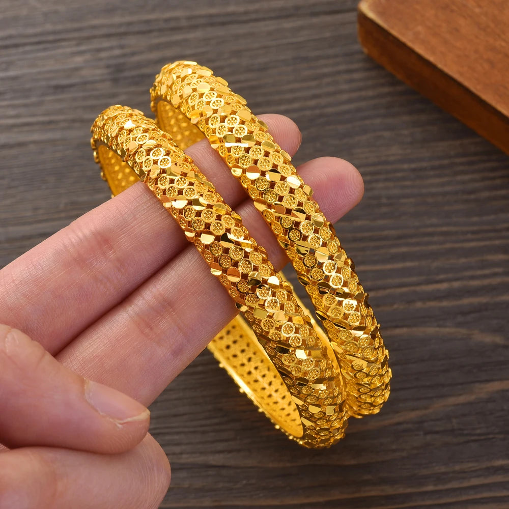 Golden Plated 65MM Fashion Europe Dubai Wedding Bangle Ethiopian High Quality Classic Nicely Cute Bracelet Women Birthday Gift