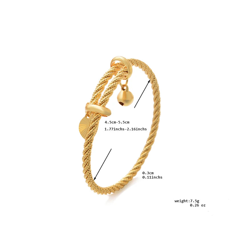 Simple Design Indian Bangles For Child Dubai Gold Color Baby Bangles Jewelry Wholesale Designer Gold Plated Copper Bracelets