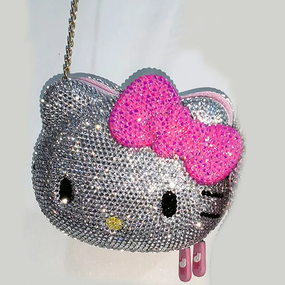 Desktop Decoration Hello Kitty Crystal Rhinestones Jewelry Box Ring Coin Earphone Storage Organizer Cosmetic HandBag Girl Childr