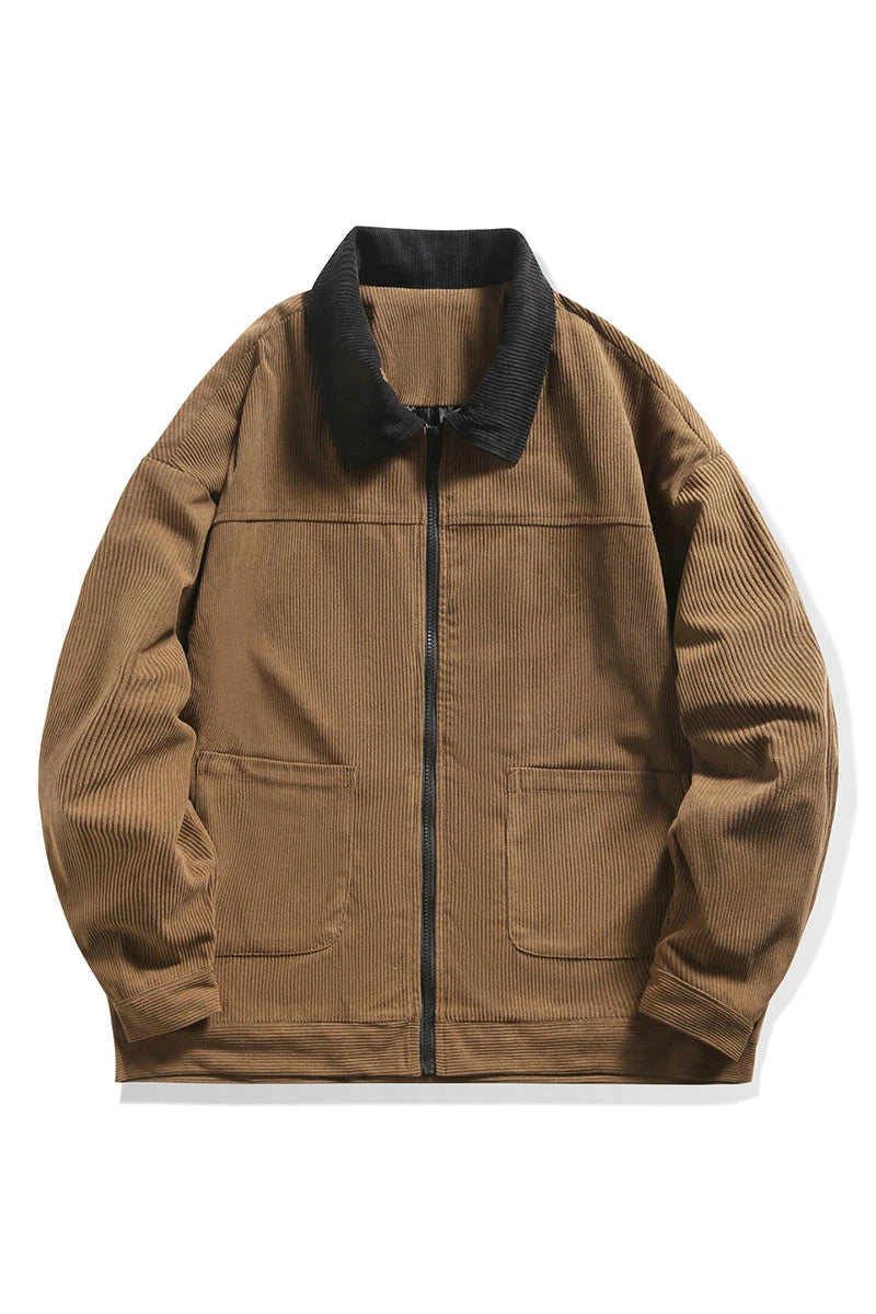 Streetwear Work Jackets Mens Fashion Style With Big Pockets Corduroy Jacket Full Zip Fall Jacket Outwear 3 Colors M-5XL